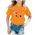 thumbnail image 1 of Wuxian Kids Girls Tops Graphic Print Tee Shirt Round Neck Short Sleeve T Shirts Summer Cute Trendy Tshirt,Orange,4-6 Years, 1 of 5