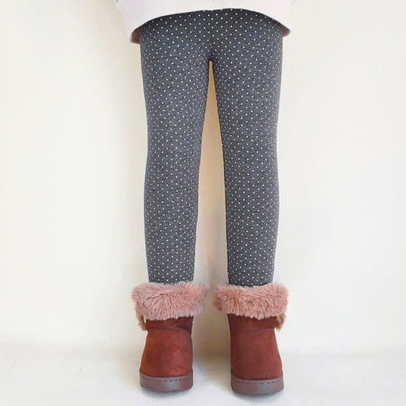 Wuxian Kids Girls Wool Lined Leggings Thermal Warm Thick Stretchy Pants Winter Bassic Bottom Athletic Running Yoga Pants High Waist Dailywear,Grey,2-3 Years
