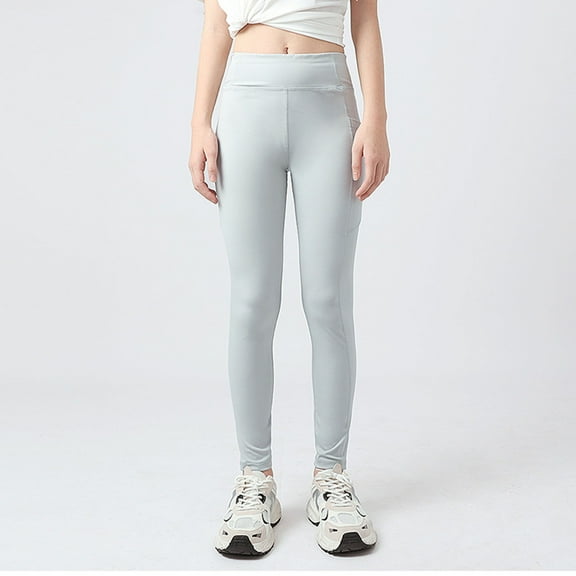 Wuxian Kids Girls Wool Lined Leggings Thermal Warm Thick Stretchy Pants Winter Bassic Bottom Athletic Running Yoga Pants High Waist Dailywear,Grey,9-10 Years