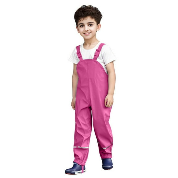 Wuxian Kids Rain Suit Mud Trousers Rain Dungarees Unlined Wind And Waterproof Rain Trousers Rain Clothing Rainwear,Hot Pink,4-5 Years