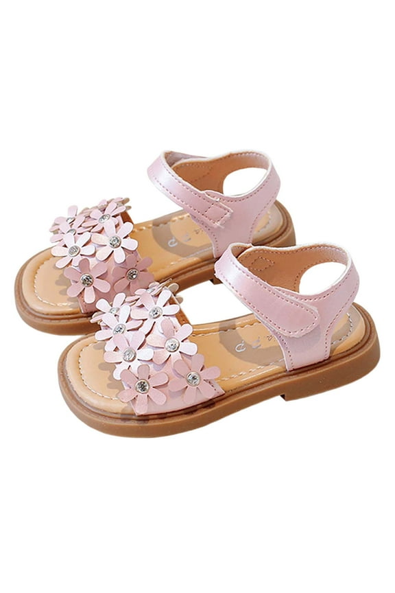 Kids Sandals Open Toe Princess Flat Sandals Comfortable Adjustable Hook And Loop Strap Casual Summer Outdoor Play Shoes Soft Sole Footwear,Pink,7-8 Years
