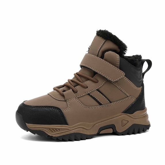 Wuxian Kids Shoes Ankle Boots Non Slip Color Block Lace Up Leather Casual Hiking Booties Thermal Lined Hook And Loop Fashion Shoe Outdoor Cozy Walking Shoes,Khaki,11-11.5 Years