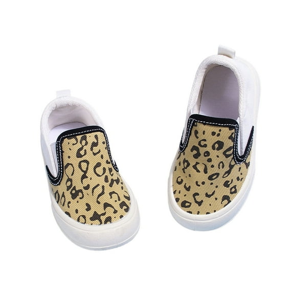 Wuxian Kids Shoes Lightweight Casual Breathable Canvas Sneakers Classic Leopard Print Slip On Running Walking Footwear,Brown,12-15M