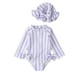 thumbnail image 1 of Wuxian Kids Swimsuits 2 Piece Swimsuit Rash Guard Stripe Pritn Long Sleeve Onesize Bikini Beachwear Ruffled Round Neck Popular Swimsuit,Purple,6-12 Months, 1 of 4