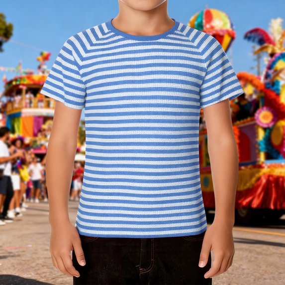 Wuxian Kids Toddler Carnival Shirt Classic Stripe Print Round Neck Short Sleeve Tee Top Casual Fashionable Comfortable Breathable Raglan Sleeve Relaxed T-Shirt Blouse Tees Tops,Blue,18-24 Months