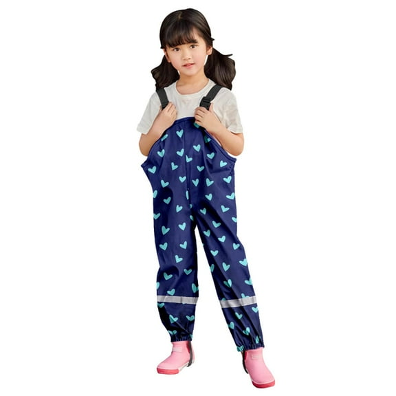 Wuxian Kids Toddler Rain Suit Waterproof Rain Bib Pants, Boys Girls Rain Pants Cartoon Rain Trousers Lightweight Waterproof Coverall,Dark Blue,3-4 Years