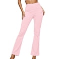 thumbnail image 1 of Wuxian Ladies Womens Pants Fashionable Leggings Solid Color Low Waisted Flared Pants Slim Fit Breathable Comfy Yoga Running Stretchy Spring Summer Bell Bottom Casual Trousers ,Light Pink,S, 1 of 5