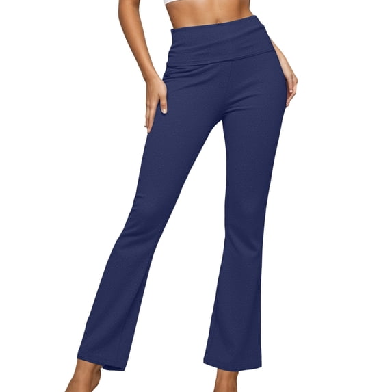 Wuxian Ladies Womens Pants Fashionable Leggings Solid Color Low Waisted Flared Pants Slim Fit Breathable Comfy Yoga Running Stretchy Spring Summer Bell Bottom Casual Trousers ,Blue,S