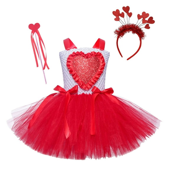 Wuxian Little Big Girls Valentine'S Day Birthday Party Pageant Dress Party Sequin Sleeveless Spaghetti Strap Tutu Dress Stage Party Gown Tiered Tulle Dresses Guest Pageant Outfits,Red1,6-7 Years