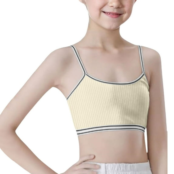 Wuxian Little Girls Bralette Crop Top Bra Seamless Sports Bra Training White Teen Bra Camisole Style Lightweight Seamless Kids Underwear,Yellow