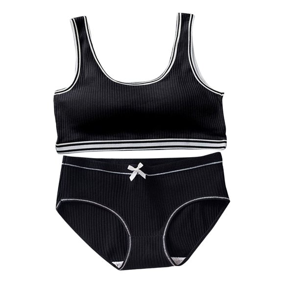 Wuxian Little Girls Bralette Matching Girls Underwear Set Crop Cami Training Bras For Girls With Fashionable Girls Panties Underwear,Black