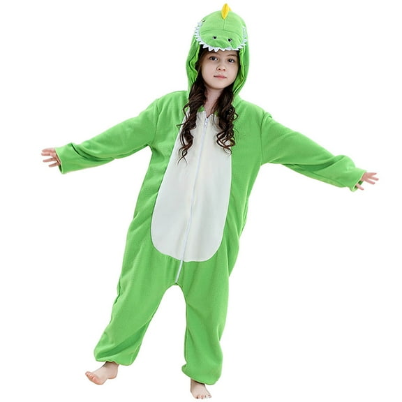 Wuxian Matching Family Outfits Fuzzy Thermal Animal Pattern Character Zipper Jumpsuit One-Piece Winter Romper Set Comfortable Hooded Cozy Relaxation For Kids Soft Warm Set,Green,5-6 Years