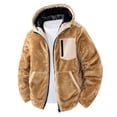thumbnail image 1 of Wuxian Men Autumn Winter Hooded Jacket Fuzzy Wool Thick Thermal Zipper Up Coats With Pockets Solid Color Lined Warm Cardigan Dailywear,Khaki,S, 1 of 5