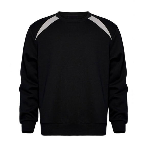Wuxian Men Crewneck Sweatshirt Color Block Long Sleeve Classic Round Neck Heavyweight Casual Pullover Top Shirt Warm Soft Winter Fashion Outwear,Black,L