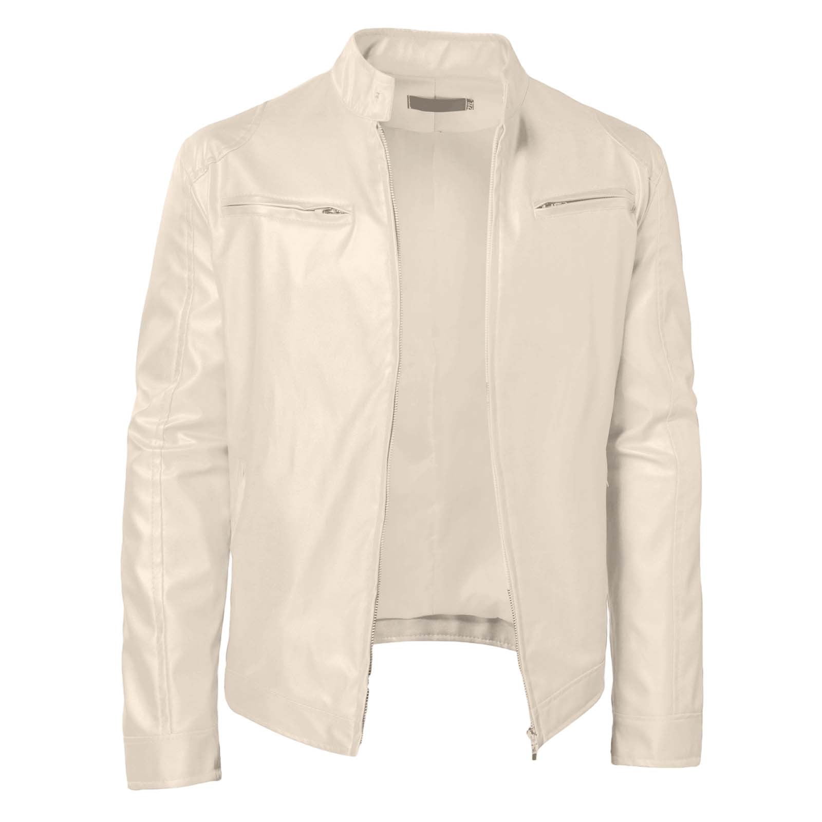 Wuxian Men Punk Leather Jacket Stand Collar Full Zip Up Business Oversized Long Sleeve Casual Cozy Windproof Stylish Dailywear,Beige,XXXL