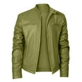 thumbnail image 1 of Wuxian Men Punk Leather Jacket Stand Collar Full Zip Up Business Oversized Long Sleeve Casual Cozy Windproof Stylish Outwear,Green,XL, 1 of 4