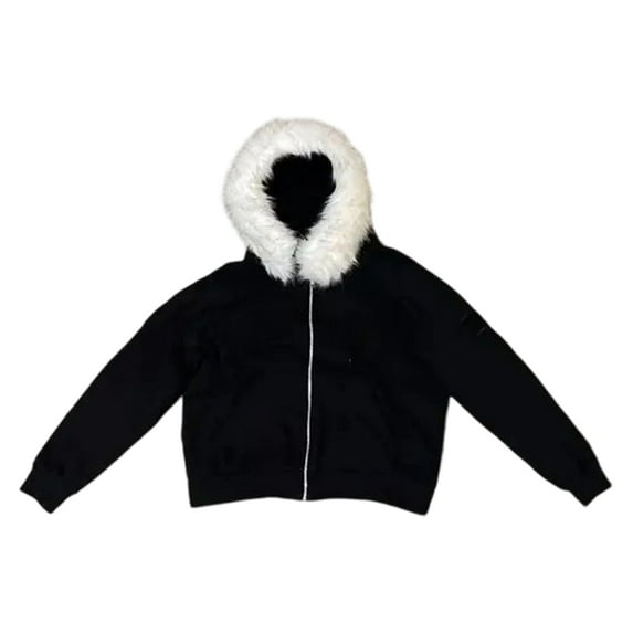 Wuxian Men Retro Streetwear Jacket Fuzzy Hoodie Soft Lined Zipper Up Solid Color Long Sleeve Sweatshirt Comfortable Casual Fit Cozy Stylish Outwear,White,XL