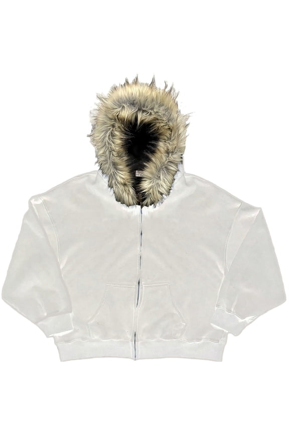 Men Retro Streetwear Jacket Fuzzy Hoodie Soft Lined Zipper Up Solid Color Long Sleeve Comfortable Casual Fit Cozy Stylish Streetwear,White,XL