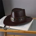 thumbnail image 1 of Wuxian Men Retro Western Cowboy Hat Solid Color Adjustable Strap Outdoor Fashionable Lightweight Classic Shapeable Wide Brim Cattleman Caps Festival Party Jazz Bowler Hat,,One Size, 1 of 4