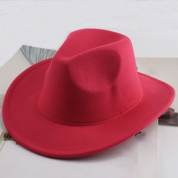 Wuxian Men Retro Western Cowboy Hat Solid Color Adjustable Strap Outdoor Fashionable Lightweight Classic Shapeable Wide Brim Cattleman Caps Festival Party Jazz Bowler Hat,Hot Pink,One Size