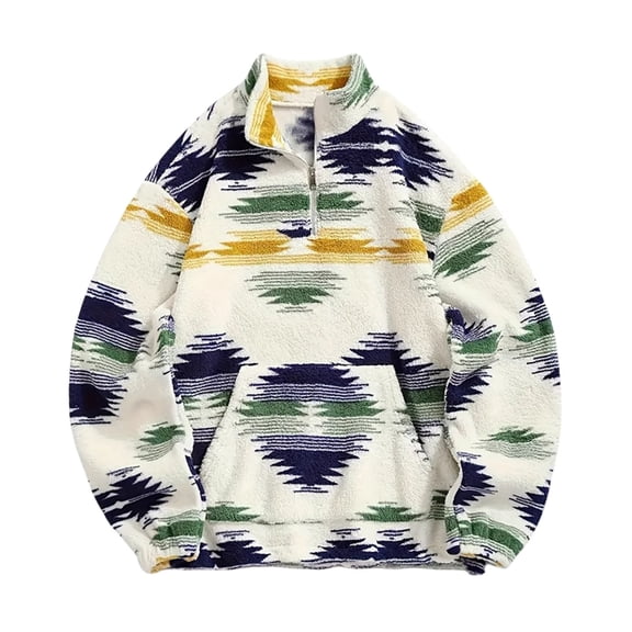 Wuxian Men'S Autumn Winter Sweatshirt Quarter Zipper Up Fuzzy Thermal Thick Long Sleeve Bohemian Style Fashion Printed Outdoor Sports Casual Jacket Streetwear,Blue,L