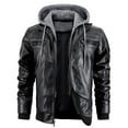 thumbnail image 1 of Wuxian Men'S Leather Jacket Hooded Full Zipper Up Slim Fit Motorcycle Coat Long Sleeve Autumn Winter Outdoor Casual Style Jacket Thick Streetwear,Black,L, 1 of 7