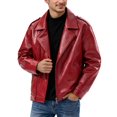 thumbnail image 1 of Wuxian Men'S Leather Jackets Stand Collar Motorcycle Full Zipper Up Long Sleeved Solid Colour Work Coats With Pockets Casual Winter Warm Dailywear,Red,M, 1 of 4