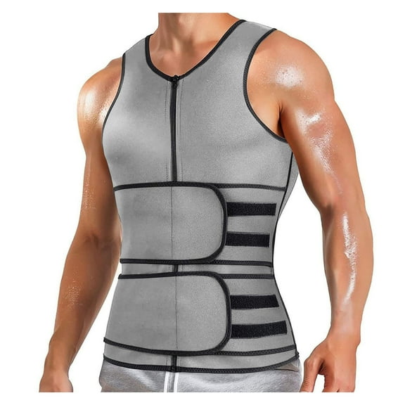 Wuxian Men Sauna Vest Hot Sweat Waist Trainer Corset Neoprene Tank Top Sleeveless Sport Running Shapewear Slim Shirt Workout Suit,Grey,L