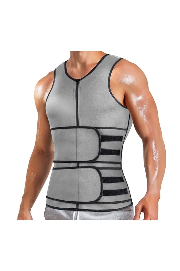 Men Sauna Vest Hot Sweat Waist Trainer Corset Neoprene Tank Top Sleeveless Sport Running Shapewear Slim Shirt Workout Suit,Grey,L