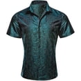 thumbnail image 1 of Wuxian Men Shirts Silk Short Sleeve Button Down Floral Embroidery Printed Solid Color Fashion Top With Unique Design Breathable Turndown Collar Casual Dress Shirt Party Blouse,Army Green,XL, 1 of 4
