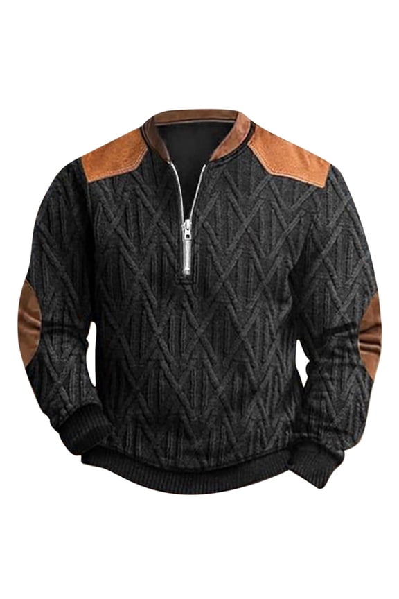 Men Sweatshirts 1/4 Zip Cotton Sweater Pullover Stand Collar Sweaters Striped Color Block Solid Fall Winter Warm Sweatshirts,Black,Xxl