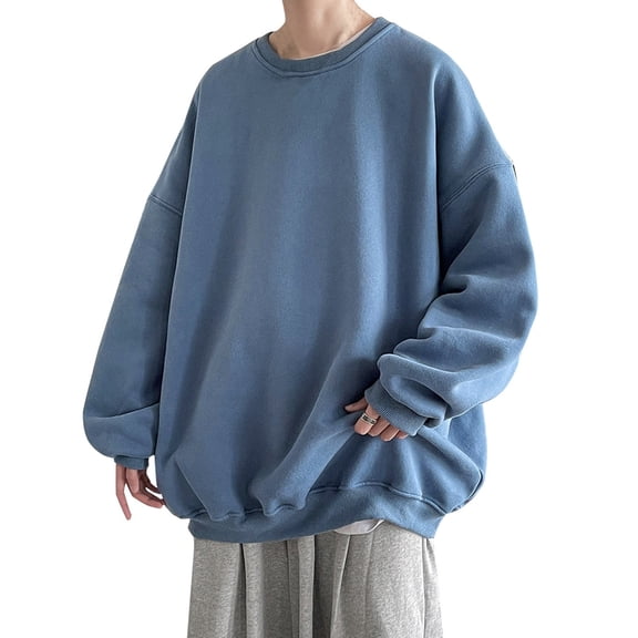 Wuxian Men Sweatshirts Crewneck Casual Long Sleeve Solid Color Sweatshirts No Hood Fashion Pullover Shirts Fall Basic Blouse Sweatshirts,Blue,L
