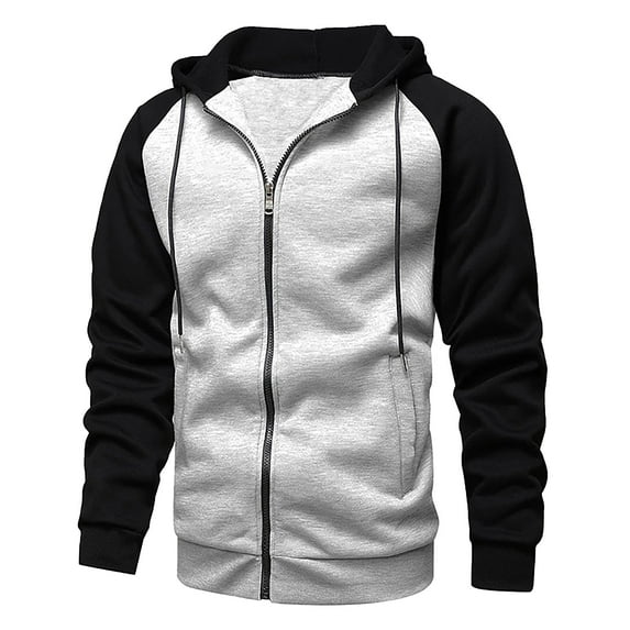 Wuxian Men Sweatshirts Zip Up Hood Long Sleeve Color Block Sport Hoodie Cardigan Sweatshirt With Pocket Loose Fit Fall Winter Clothes,Bk4,Xl