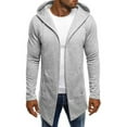thumbnail image 1 of Wuxian Men Sweatshirts Full Zip Mid Length Drawstring Casual Hoodie Long Sleeve Solid Sweatshirt With Pockets Streetwear,Grey,L, 1 of 7