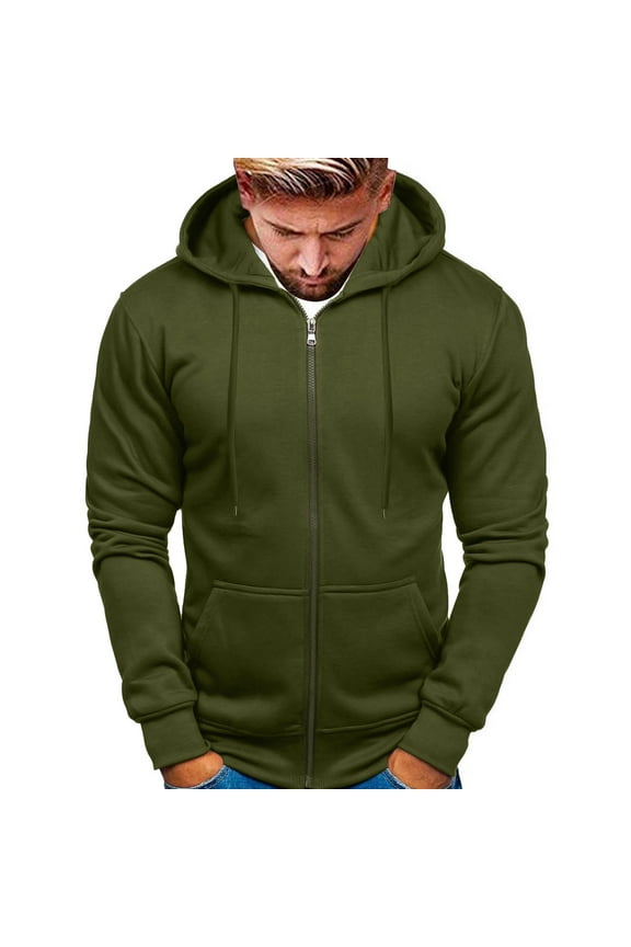 Men Sweatshirts Wool Lined Hoodies Heavyweight Full Zip Up Sweatshirt Thick Winter Warm Streetwear,Green,L