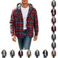 thumbnail image 1 of Wuxian Men's Flannel Hoodie Shirts Casual Button Down Plaid Shirt Jackets For Men Long Sleeve Stylish Hooded With Pockets, 1 of 6