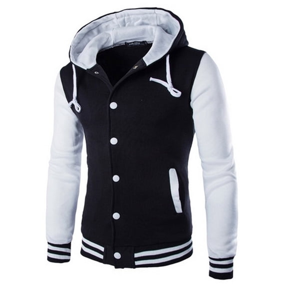 Wuxian Men's Varsity Jacket Casual Slim Fit Drawstring Hooded Baseball Bomber Jackets