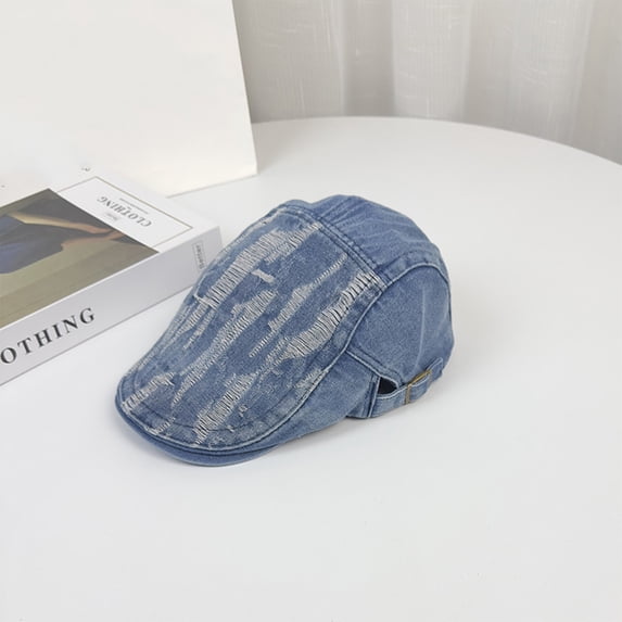 Wuxian Mens Newsboy Hat Beret Leather Solid Color Distressed Adjustable Driving Fishing Fashion Flat Hats Classic Vintage Trendy Casual Comfortable Stylish Outdoor Gatsby Cabbie Caps,Blue,One Size