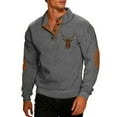 thumbnail image 1 of Wuxian Mens Pullover Sweatshirt Heavyweight Half Zip Stand Collar Knitted Color Block Cool Print Sweater Relaxed Fit Fall Winter Layering Warm Coats Tops Dailywear,Grey,XXL, 1 of 4