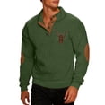 thumbnail image 1 of Wuxian Mens Pullover Sweatshirt Heavyweight Half Zip Stand Collar Knitted Color Block Cool Print Sweater Relaxed Fit Fall Winter Layering Warm Coats Tops Outwear,Army Green,L, 1 of 4