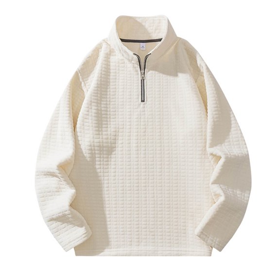 Wuxian Mens Quarter Zipper Stand Collar Sweatshirt Front Pockets Solid Color Loose Pullovers Top Casual Autumn Winter Fashion Outwear,Yellow,S