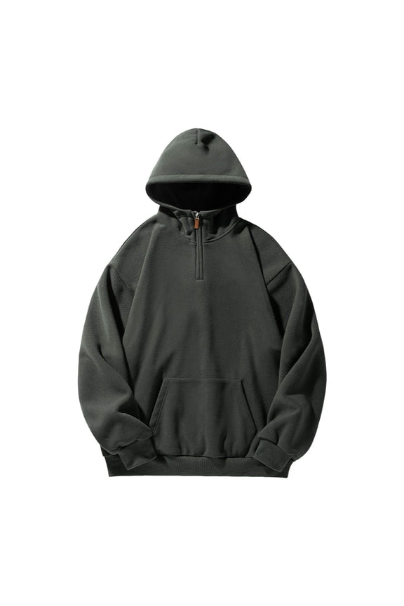 Mens Sweatshirt Fuzzy Thick Thermal Half Zip Hooded Coats Solid Color Comfort Fashionable Fall Winter Warm Loos Fit Daily Wear,Green,L
