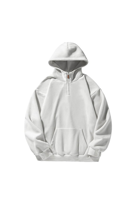 Mens Sweatshirt Fuzzy Thick Thermal Half Zip Hooded Coats Solid Color Comfort Fashionable Fall Winter Warm Loos Fit Outwear,Beige,L