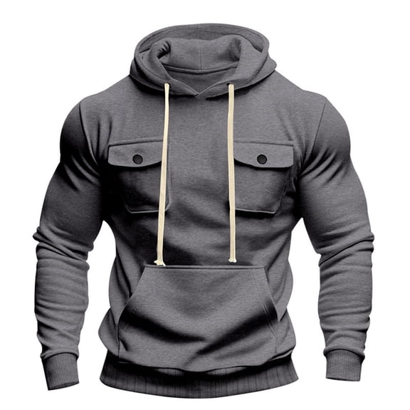 Wuxian Mens Work Coat Heavyweight Hooded Sweatshirt Front Pockets Outdoor Workwear Jacket With Big Pocket Casual Pullover Autumn Winter Thermal Outwear,Dark Gray,M
