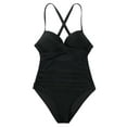 thumbnail image 1 of Wuxian One Piece Swimsuit For Women Solid Color Cross Adjustable Spaghetti Strap Deep V-Neck Ruched High Waist Bikini Set Swimwear Tankinis Set Bathing Suits,Black,XXL, 1 of 3
