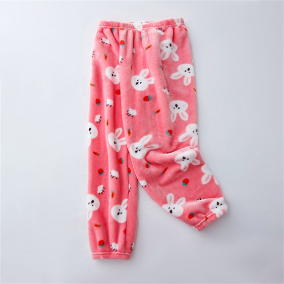 Wuxian Pajamas Pants For Boys Downy Furry Thick Warm Cartoon Print Cozy Soft Christmas Animal Sleepwear Trousers Wide Leg Casual Loungewear,Pink,18-24 Months