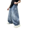 thumbnail image 1 of Wuxian Pants Boys Thick Lined Warm Denim Pants Straight Wide Leg Trousers Youth Loose Fit Comfortable Fashion Classic Jeans Casual Soft Dailywear,Blue,13-16 Years, 1 of 4
