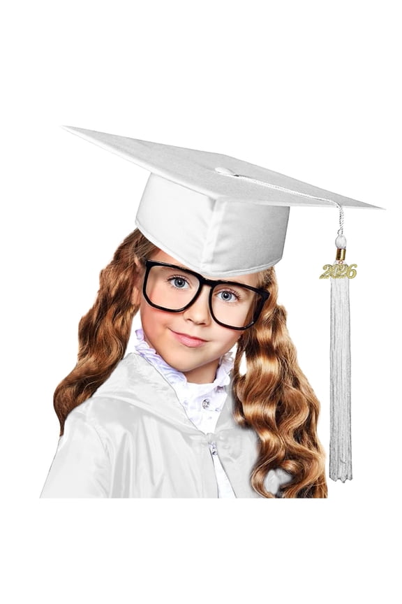Shiny Toddler Kids Boys Girls Graduation Caps Fashionable Solid Color School College Hats With Tassel Lightweight Soft Elegant Classic Preschool Graduation Hats,White,S