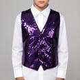 thumbnail image 1 of Wuxian Shirt For Girls Sequin Vest Sleeveless V-Neck Button Down Performance Glitter Waistcoat Dance Party Streetwear Fitted Blouse,Purple,4-5 Years, 1 of 4