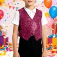 thumbnail image 1 of Wuxian Shirt Girls Stage Performance Jazz Dance Sequins Vest Sleeveless V-Neck Button Down Fashion Waistcoat Sparkling Shiny Streetwear Cute Tops,Purple,12-13 Years, 1 of 4
